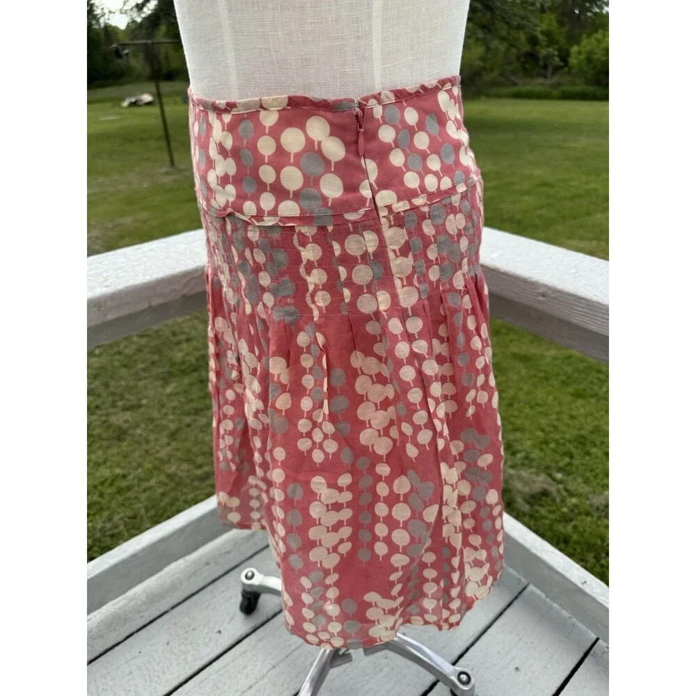 Fossil Silk Cotton Pleated Polka Dot Print A-Line Skirt Pink-Coral Size 2